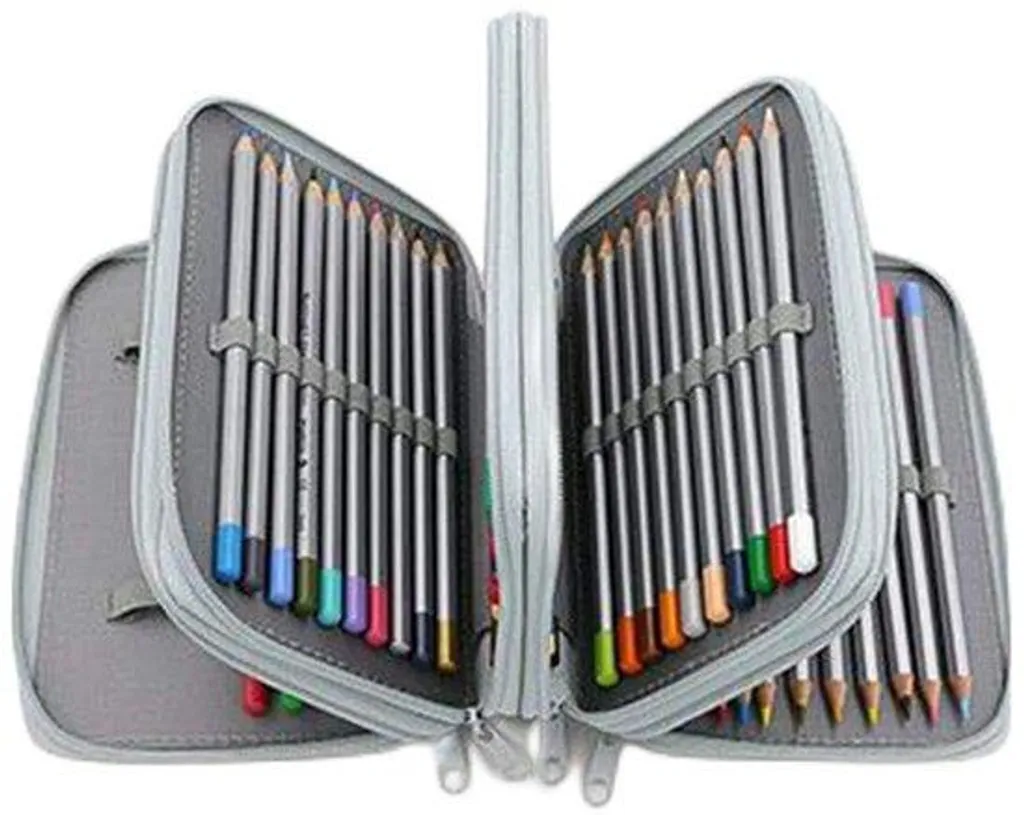 Trousse à crayons rigide grande capacité 72 slots coloris gris