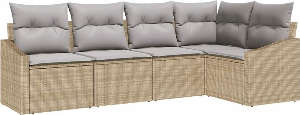 vidaXL Gartensofa-set mit Kissen 5 pcs Beige und Hellgrau Poly-Rattan