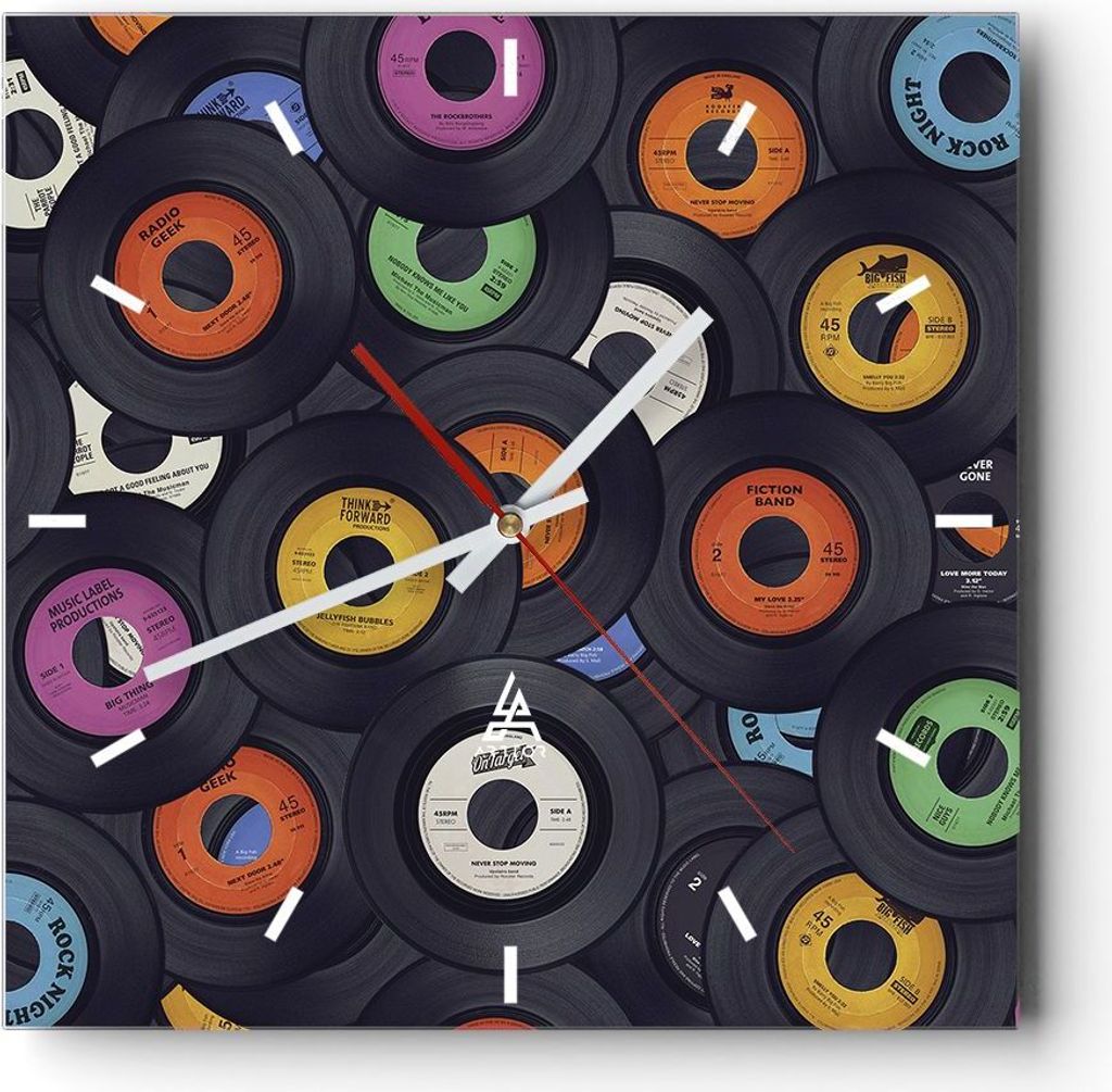 Wanduhr - Quadrat - Glasuhr - Platten Vinyl Grafiken - 30x30cm - Schleichendes Uhrwerk - Lautlos - zum Aufhängen bereit - Dekoration Modern - Wand...