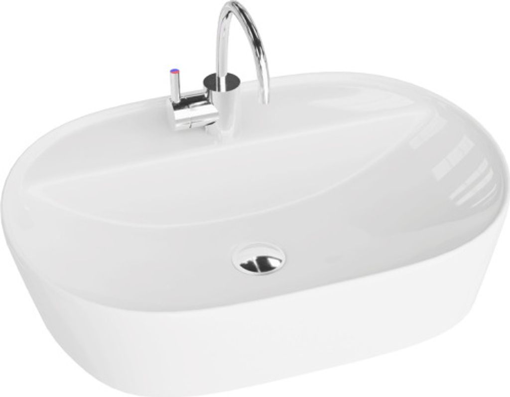 A white ceramic sink with a chrome faucet.