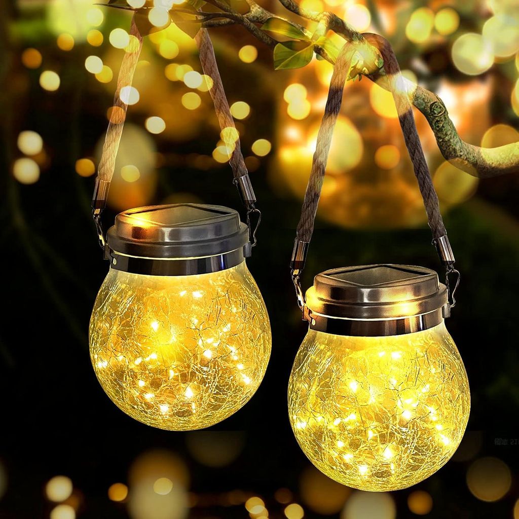 Solarlampen Außendekoration - 2 Stück kugelförmige Glaslaternen - IP65 wasserdicht - Gartenbeleuchtung für Innenhöfe, Bäume, Veranden, Pavill...