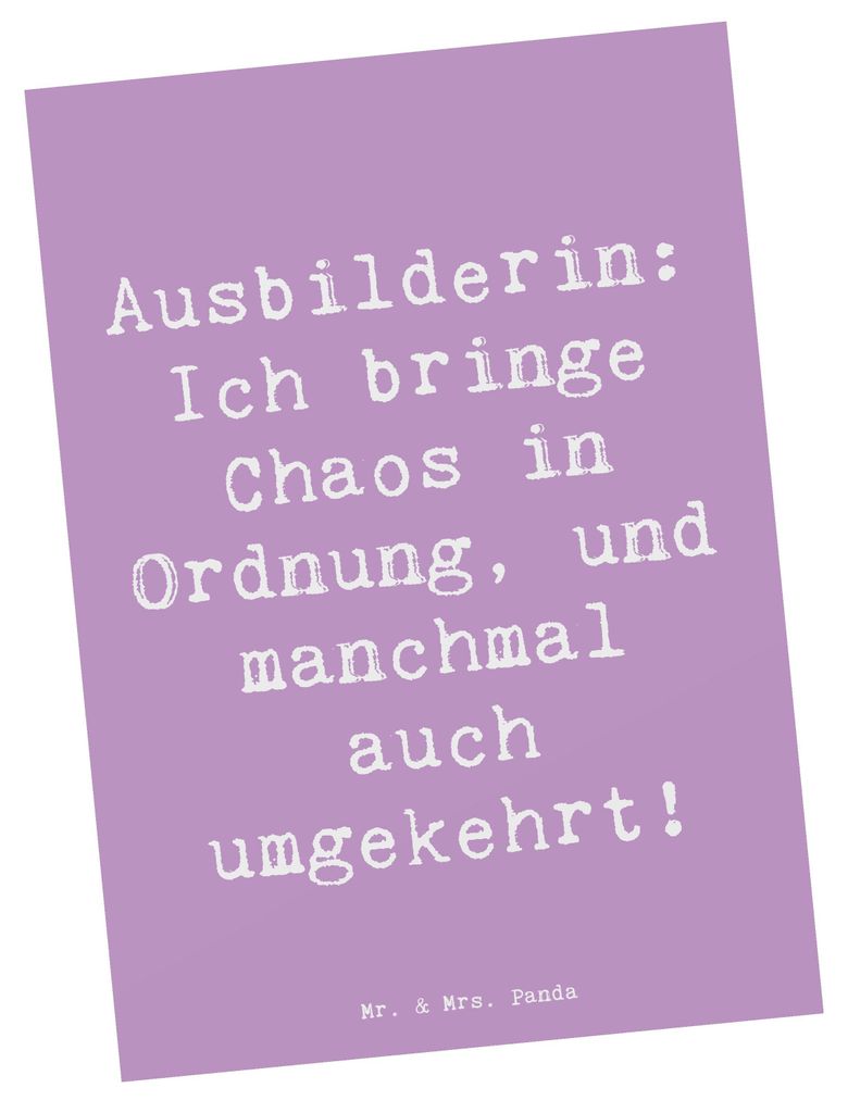 Mr. & Mrs. Panda Postkarte Spruch Ausbilderin Chaos Ordnung - Lavendeltraum - Geschenk, manchmal auch umgekehrt, kreative Geschenke, Fotokarte, fü...