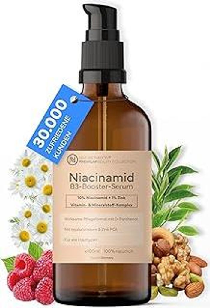BIO Niacinamide Serum 10% mit Zink & Hyaluron – Porenverfeinerndes Gesichtsserum gegen Pickel, Rötungen & Falten – Naturkosmetik Germany (100ml)