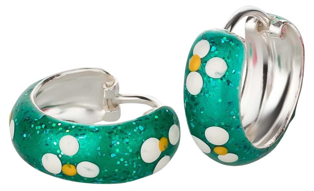 Ohrringe Creolen 925 Silber Kinder Mädchen Damen grün Blume