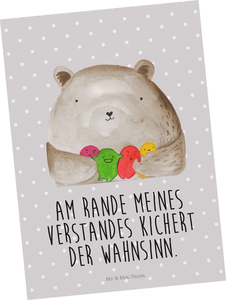 Mr. & Mrs. Panda Postkarte Bär Gefühl - Grau Pastell - Geschenk, Ansichtskarten, Verrückt, Postkarten, Teddy, Wahnsinn, Grußkarte, Durchgedreht...