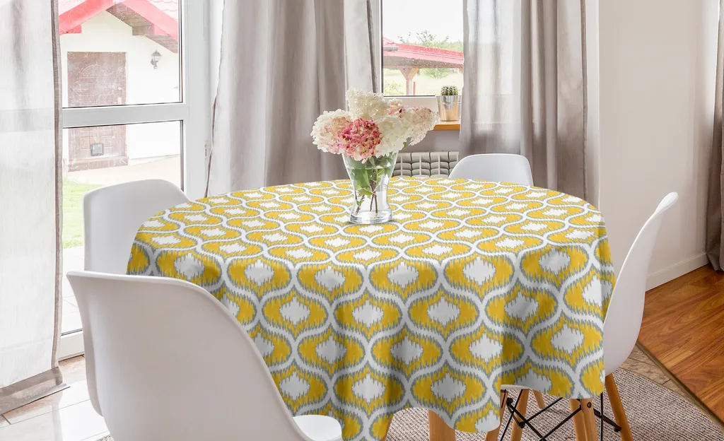 ABAKUHAUS Tovaglia Rotonda Ikat 150cm Giallo Vivo per Cucina Moderna