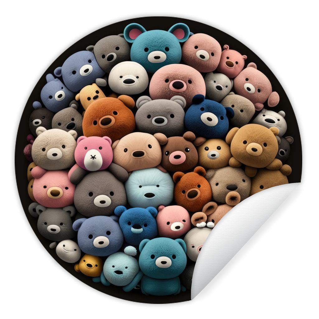 MuchoWow Runde Wandtattoo - Wandsticker Tapete Aufkleber Teddybär - Plüschtier - Tiere - Mädchen - Jungen Ø 50 cm Selbstklebend und Repositio...