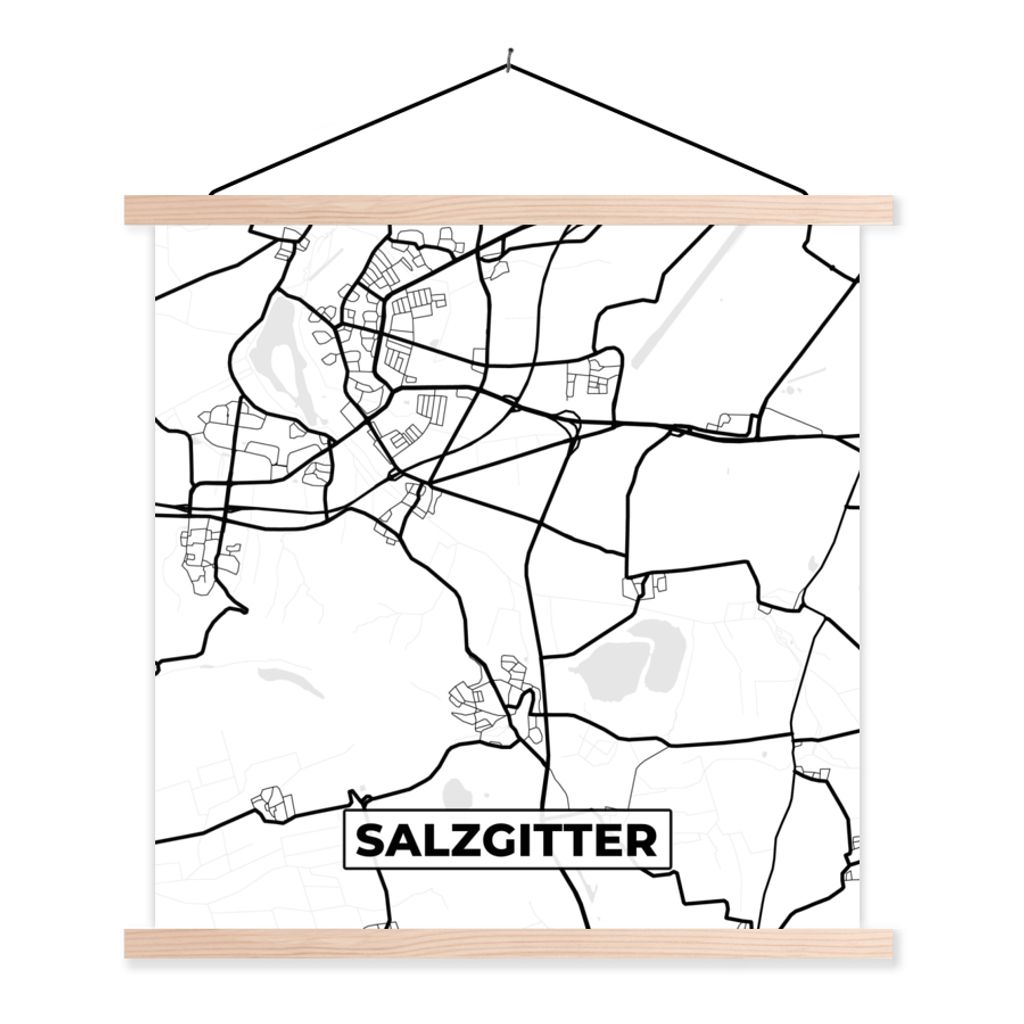 MuchoWow Textilposter Karte - Salzgitter - Karte - Stadtplan 60x60 cm mit holzfarbenen Rahmen - Wanddekoration