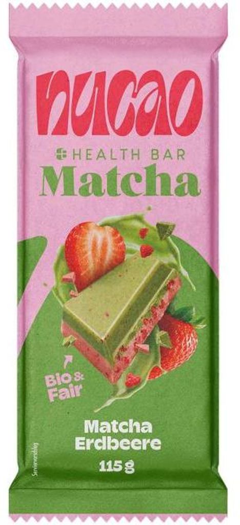 nucao Health Bar Tafelschokolade Matcha Erdbeere 115g Produktbild 