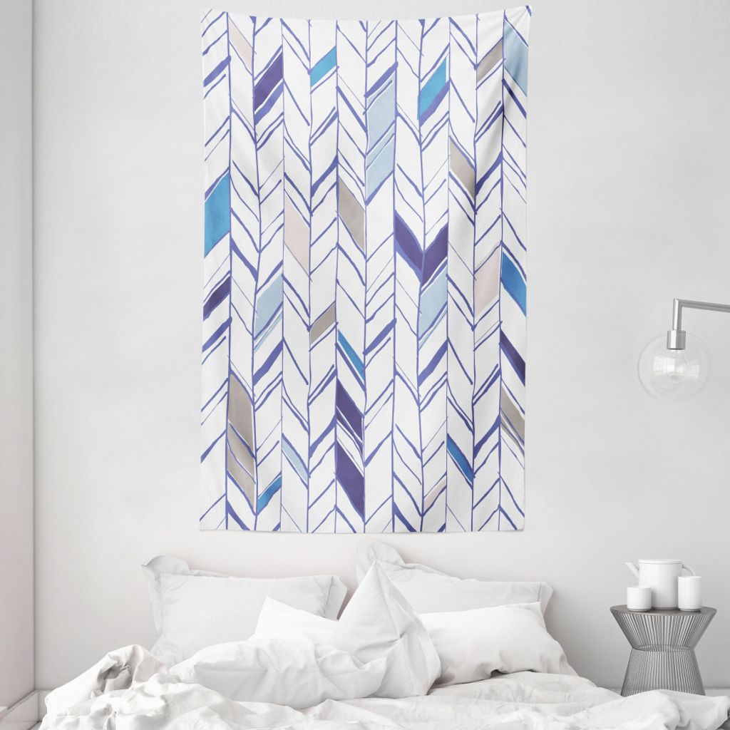 ABAKUHAUS Stammes Wandteppich und Tagesdecke, Boho Zick-Zack-Linie Sketchy aus Weiches Mikrofaser Stoff Waschbar ohne Verblassen Digitaldruck, 140 ...