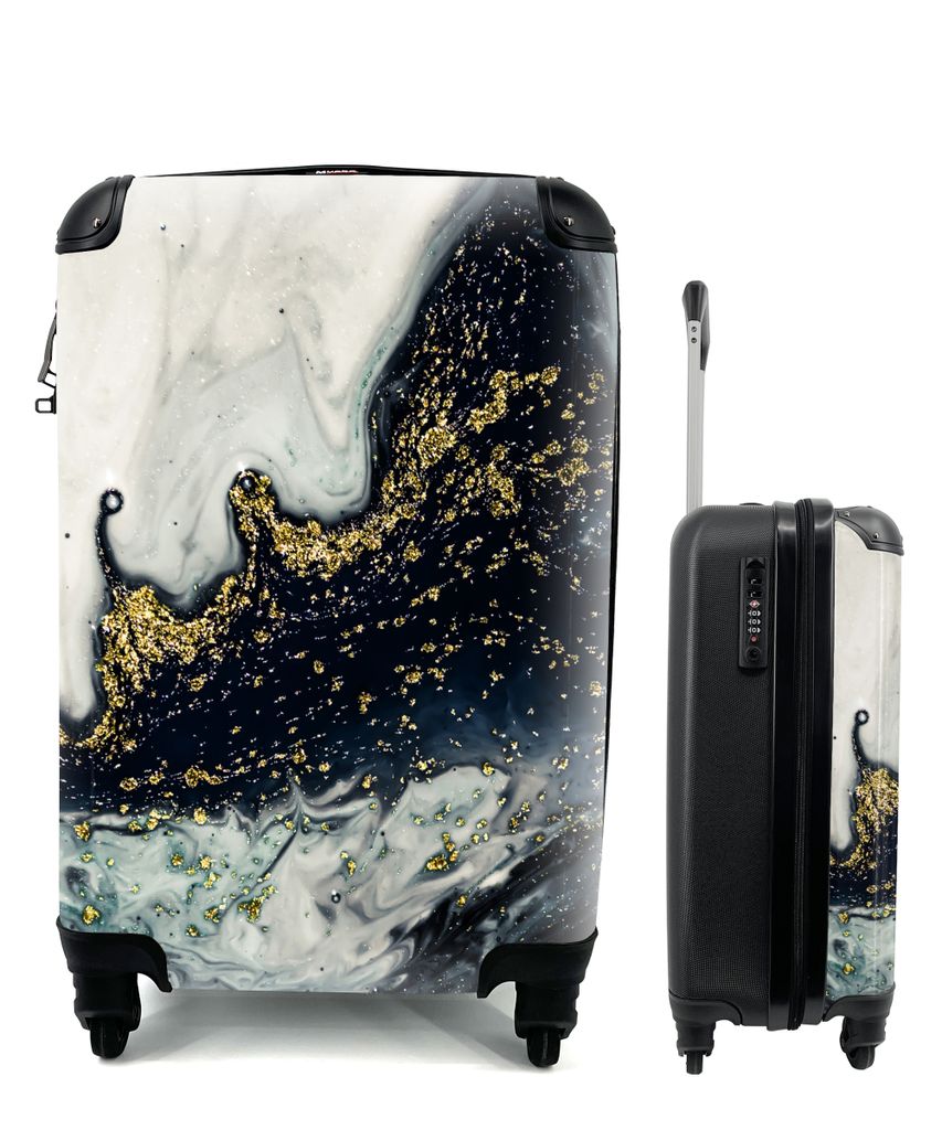 MuchoWow Koffer Handgepäck Trolley Rollkoffer Kleine Reisekoffer mit 4 Rollen - Marmor - Abstrakt - Gold - Luxus - Cabin Size < 55x40x23 cm & 55...