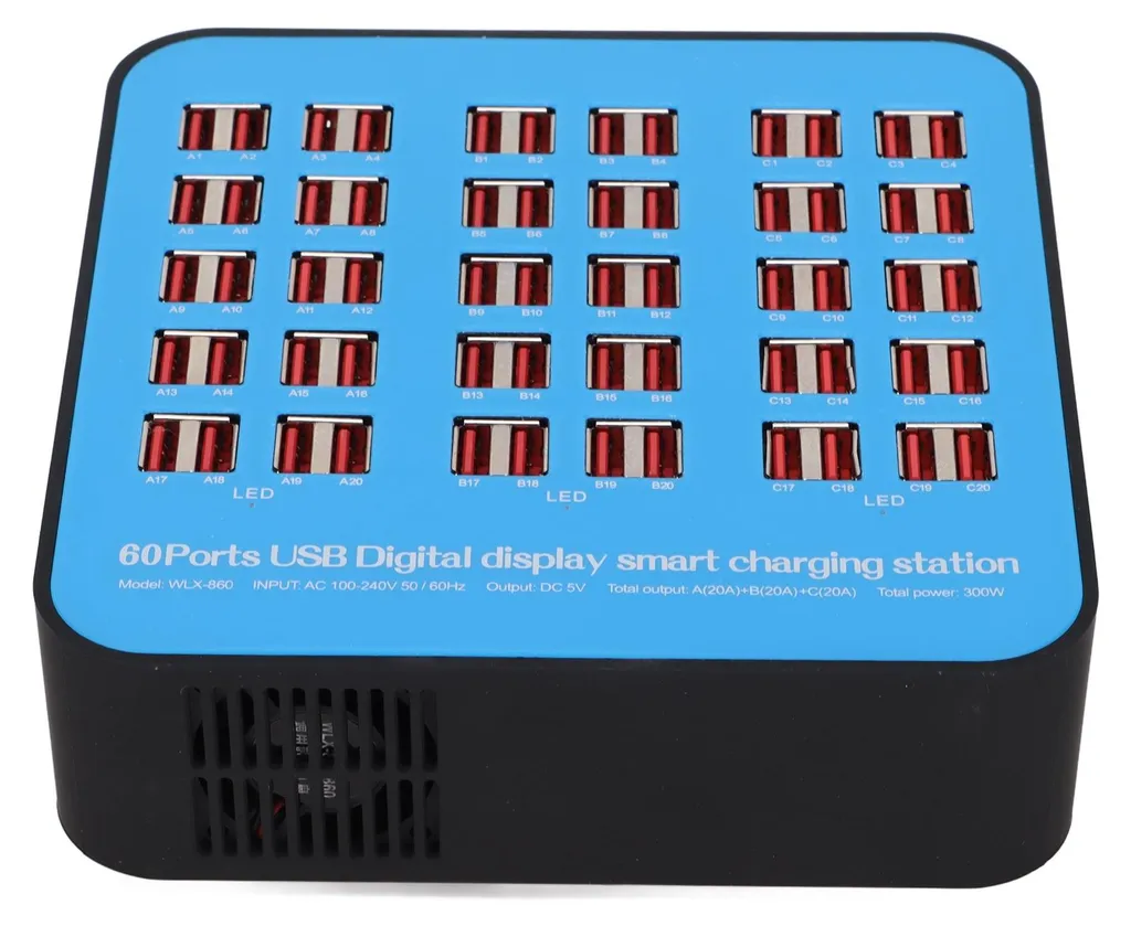 Chargeur de bureau 60 ports USB pour écoles, hôtels et centres de test
