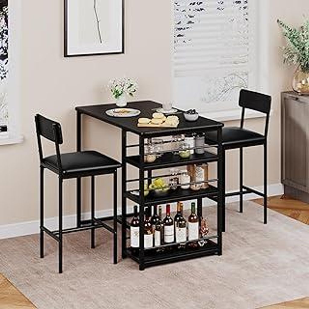 Bartisch Set 3-Teilig, Bartisch Mit Barhocker Set Küchentisch Mit Stühlen Für Küche, Esszimmer, Bistro, Etc. Esstisch Und 2 Stühle Mit Rücken...