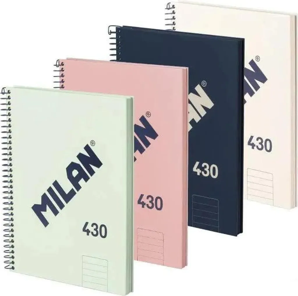Milan 4 Carnets à Spirales A5 Couverture Rigide Papier Ligné 80 Feuilles