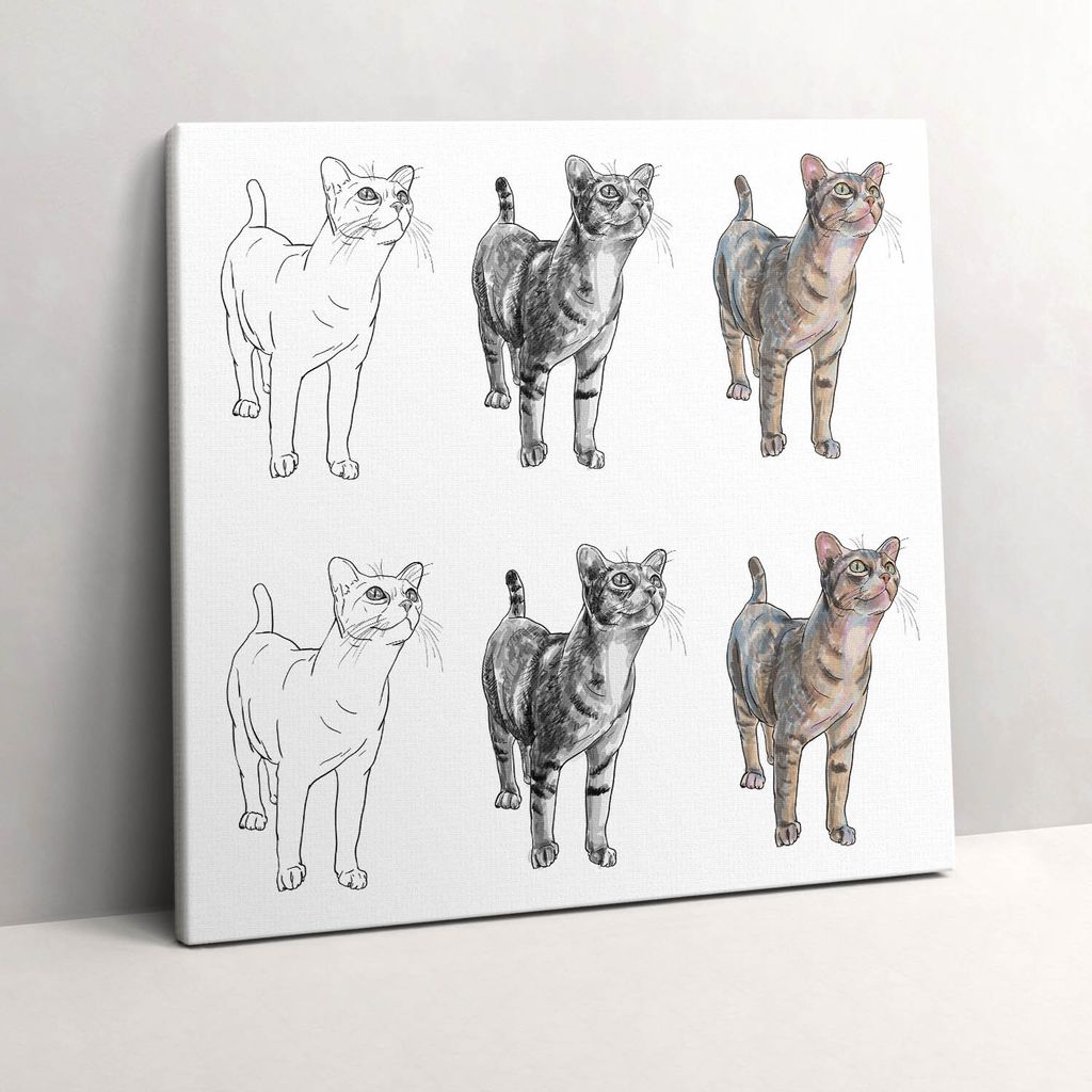 Illustration of a cute curious cat – Leinwandbild Wandbild – 60x60 cm – Leinwandbilder – Wandbilder – Schlafzimmer – Flur