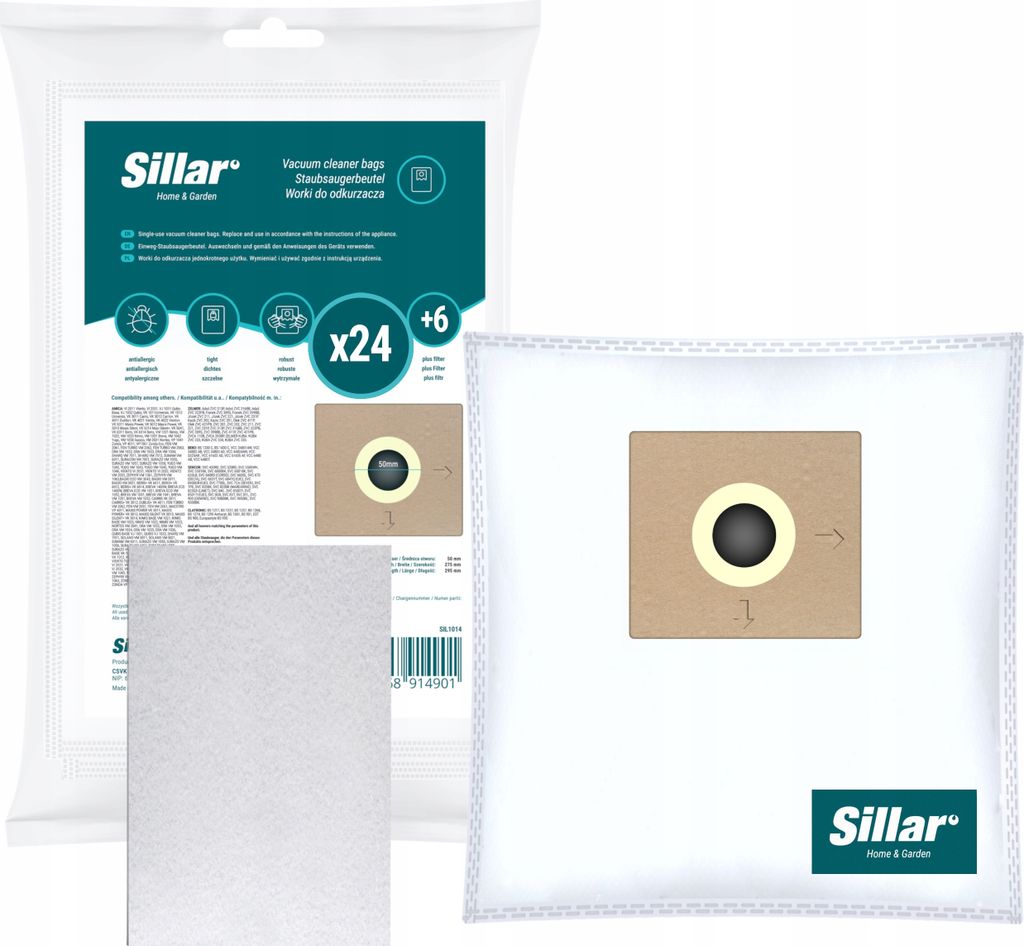 Sillar 24 Staubsaugerbeutel + 6 Filter für Amica VM1032 VM2062 VM2066 Beko Sharq Ora Fen Turbo