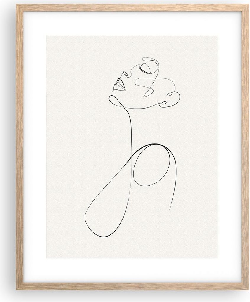 Gerahmtes Poster - Rahmen in heller Eiche - Linie Linie Frau - 40x50 cm - Wand Bild - Wanddeko - Wandbilder - Kunstposter - Wandposter - Bilderrahm...