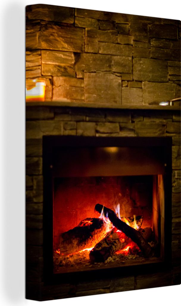 OneMillionCanvasses - Leinwandbilder - 90x140 cm, Feuerstelle mit rotem Licht, Wandbilder Kunstdruck Wanddekoration - Foto auf Leinwand - Gemäld...