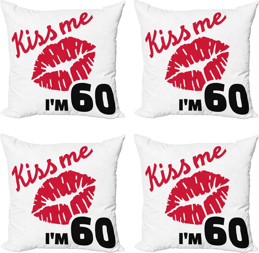 ABAKUHAUS 60. Geburtstag Kissenbezug Set (4 Stück), Küssen Sie mich, ich bin 60 Wörter, Moderner Doppelseitiger Digitaldruck, 60 cm x 60 cm, Sch...
