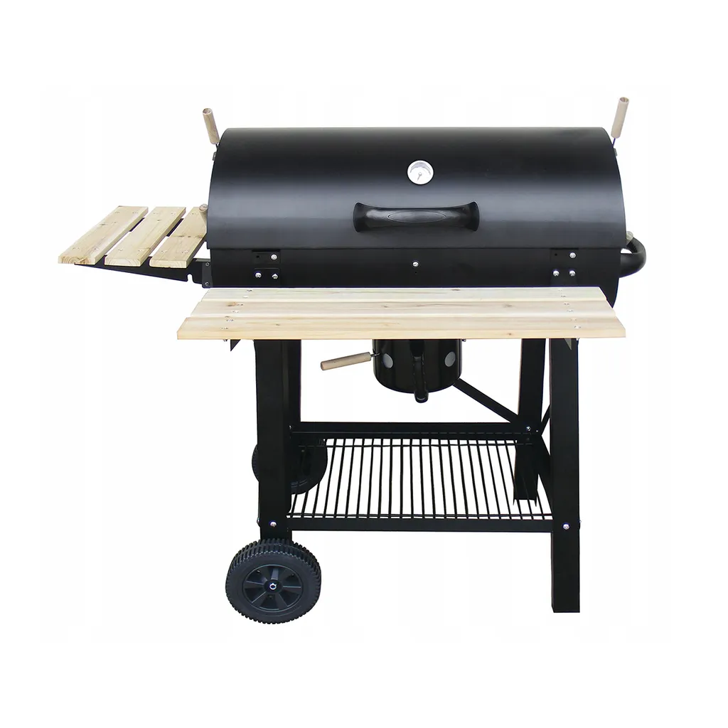 Barbecue à charbon roulant anti-fumée avec capot et rangement pratique
