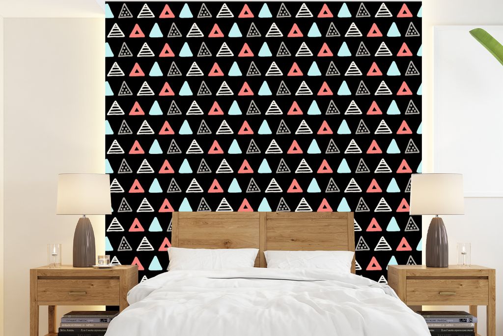 MuchoWow Fototapete für Wohnzimmer oder Schlafzimmer Wandtapete Vinyl Motivtapete Jungen - Design - Dreieck - 220x240 cm - Wohnzimmer-Tapete