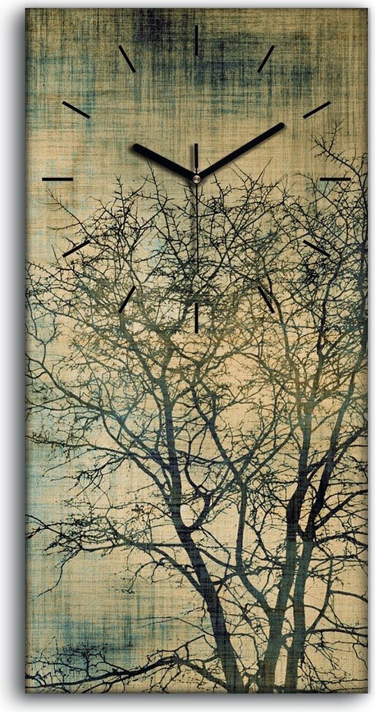 Wanduhr Leinwand Bild Uhr 30x60 Bild Grunge Rahmen mit Baumsilhouette - schwarze Hände