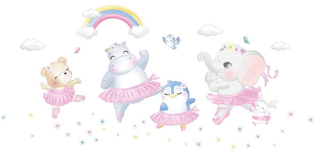 Wandtattoos – Kinder-Tiere tanzen klassisch – Selbstklebende Aufkleber – 90 x 60 cm