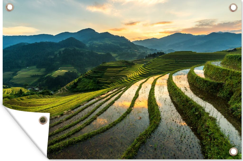MuchoWow 60x40 cm Outdoor-Poster Gartendeko Sichtschutz Garten Poster für den Garten Vietnam - Reisfelder - Sonne