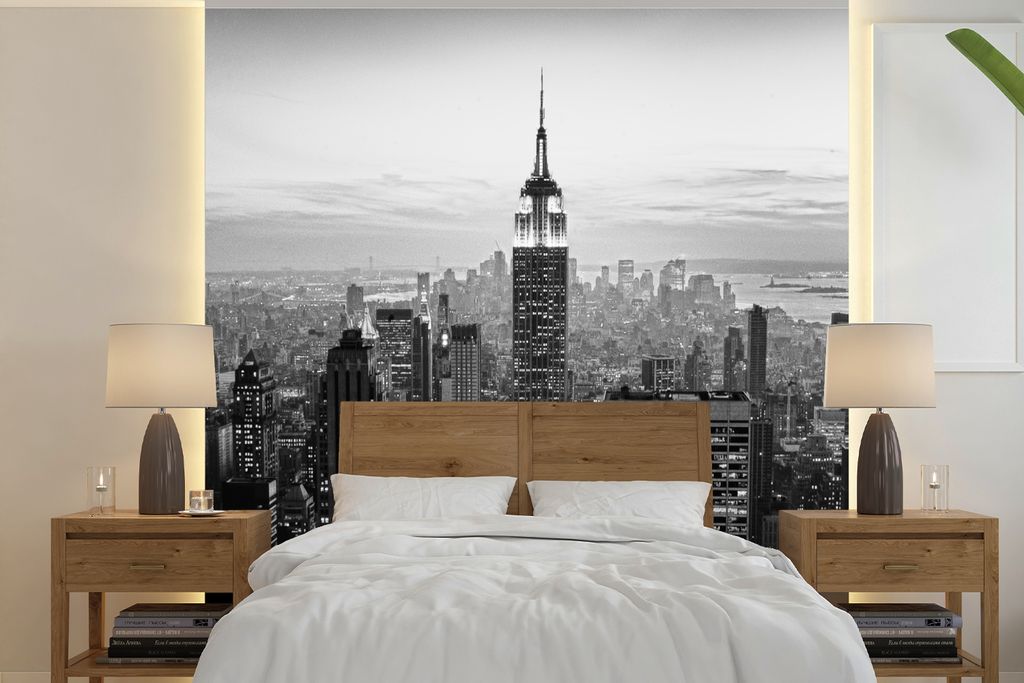 MuchoWow Fototapete für Wohnzimmer oder Schlafzimmer Wandtapete Vinyl Motivtapete New York City Schwarz-Weiß-Fotodruck - 240x240 cm - Schlafzim...