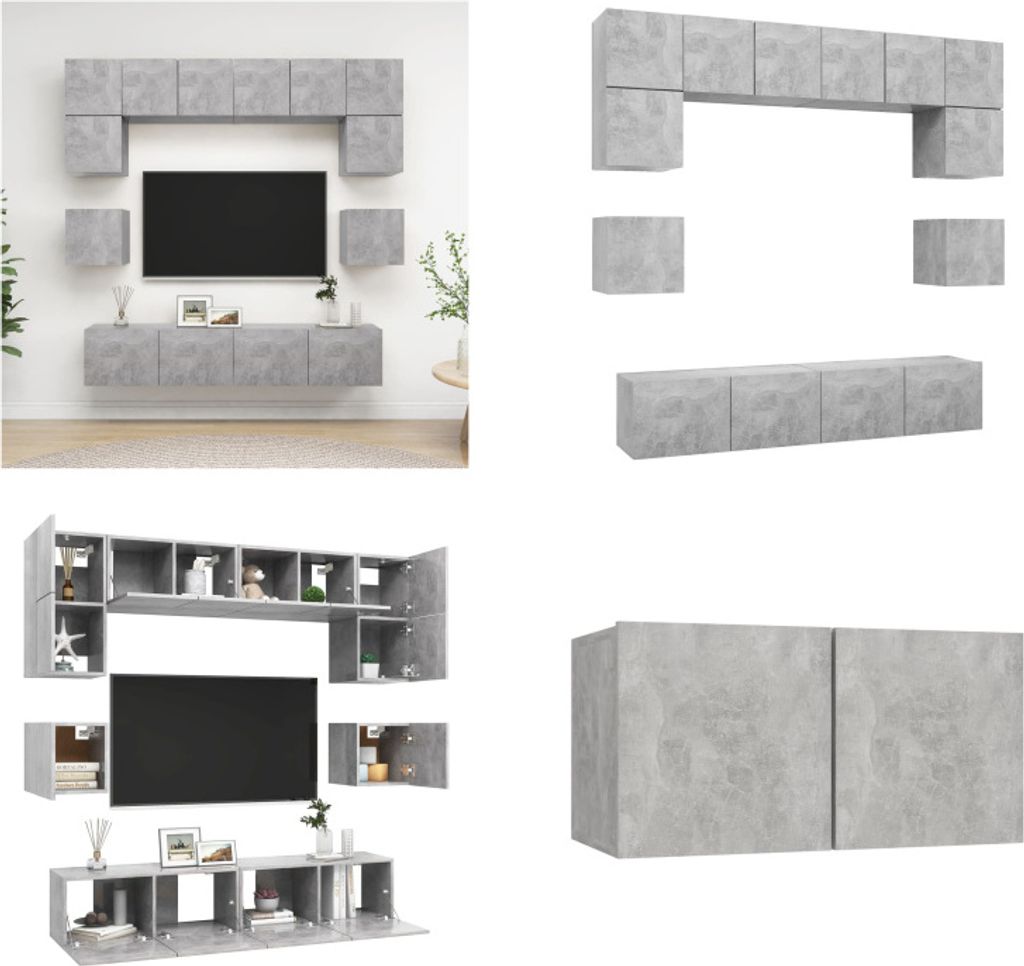 vidaXL 8 tlg. TV Schrank Set Betongrau Holzwerkstoff - TV-Schrank-Set - TV-Schrank-Sets - Hängendes TV-Schrank-Set - Hängende TV-Schrank-Sets