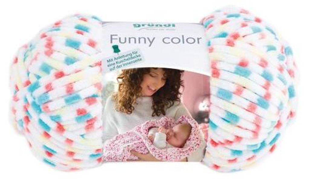 Gründl Funny Color, Chenillegarn,Babywolle,100g/120m,100% Polyester türkis-koralle Color (05)