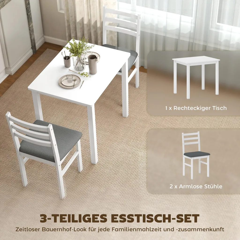 Table en Bois d'Hévéa et MDF Blanc - Table de Repas Stable et Durable