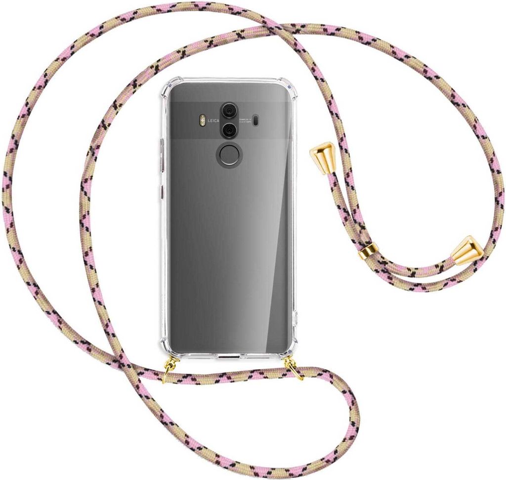 Handykette Backcover-Schutzhülle mit Band (Metall goldfarben) für Huawei Mate 10 Pro - rosa Karo