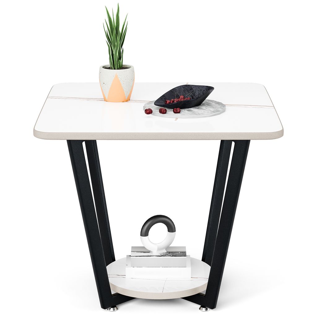 Couchtisch, kleiner Terrassentisch, Couchtisch mit Ablageflächen, 2-stufiger quadratischer Mitteltisch, Sofa-Beistelltisch für Wohnzimmer, Schief...