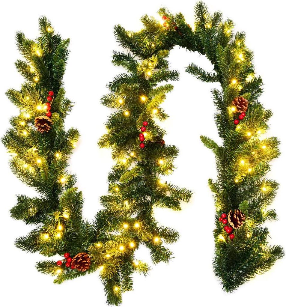 Guirlande de Noël illuminée de 270 cm avec pommes de pin et Image du produit 