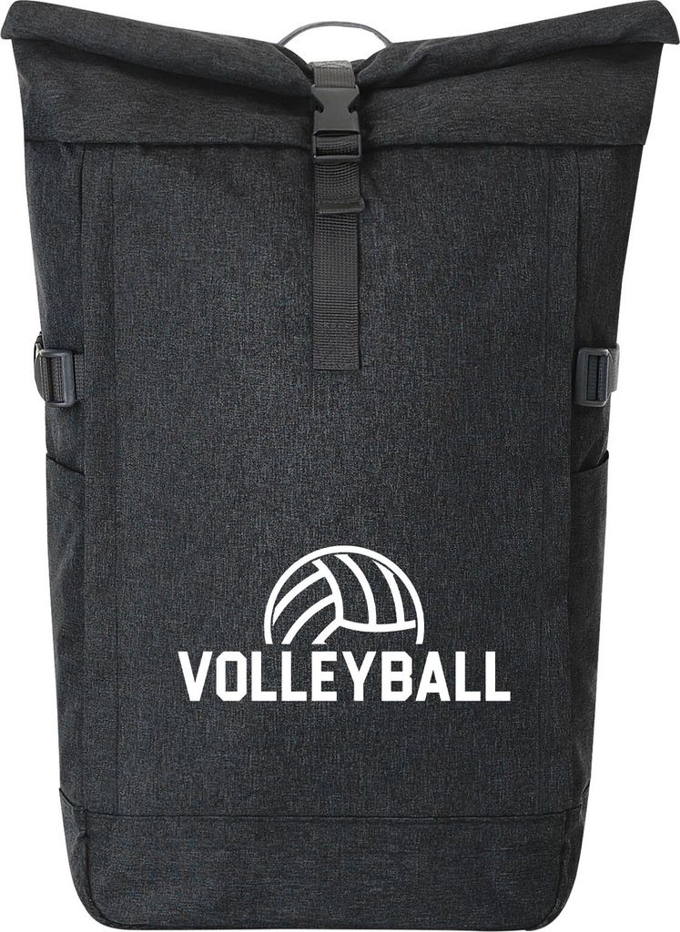 Huuraa Kurierrucksack Volleyball Schriftzug 30-44 Liter Black Melange Fairtrade Rolltop Rucksack Geschenkidee