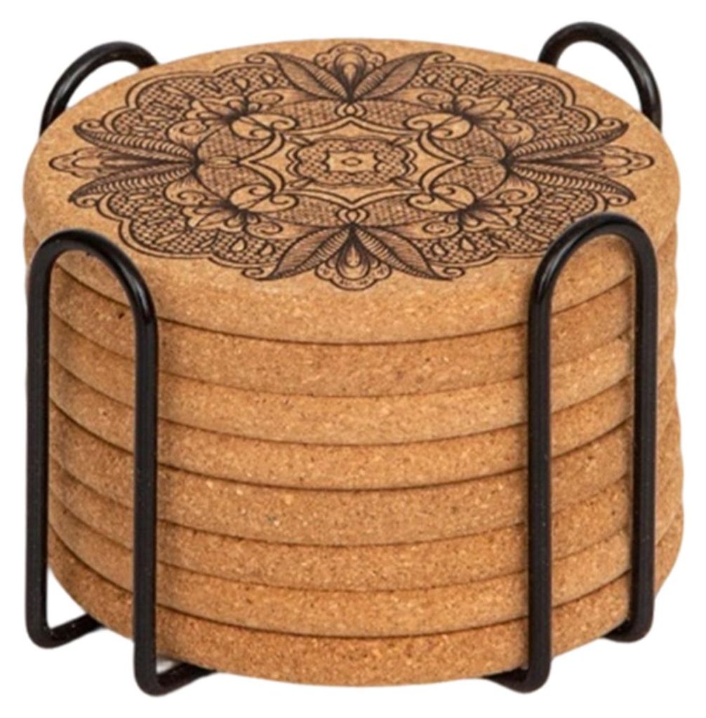 8 Korkuntersetzer mit Ständer, runde Retro-Untersetzer, saugfähige, hitzebeständige Tischsets, isolierende Platzsets zum Schutz des Tisches