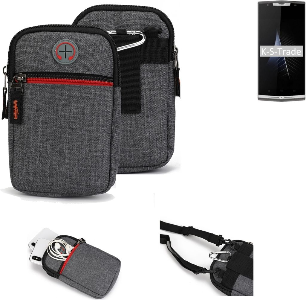 K-S-Trade Holster Gürtel Tasche kompatibel mit Oukitel K10000 Pro Handy Tasche Schutz Hülle grau Zusatzfächer 1x