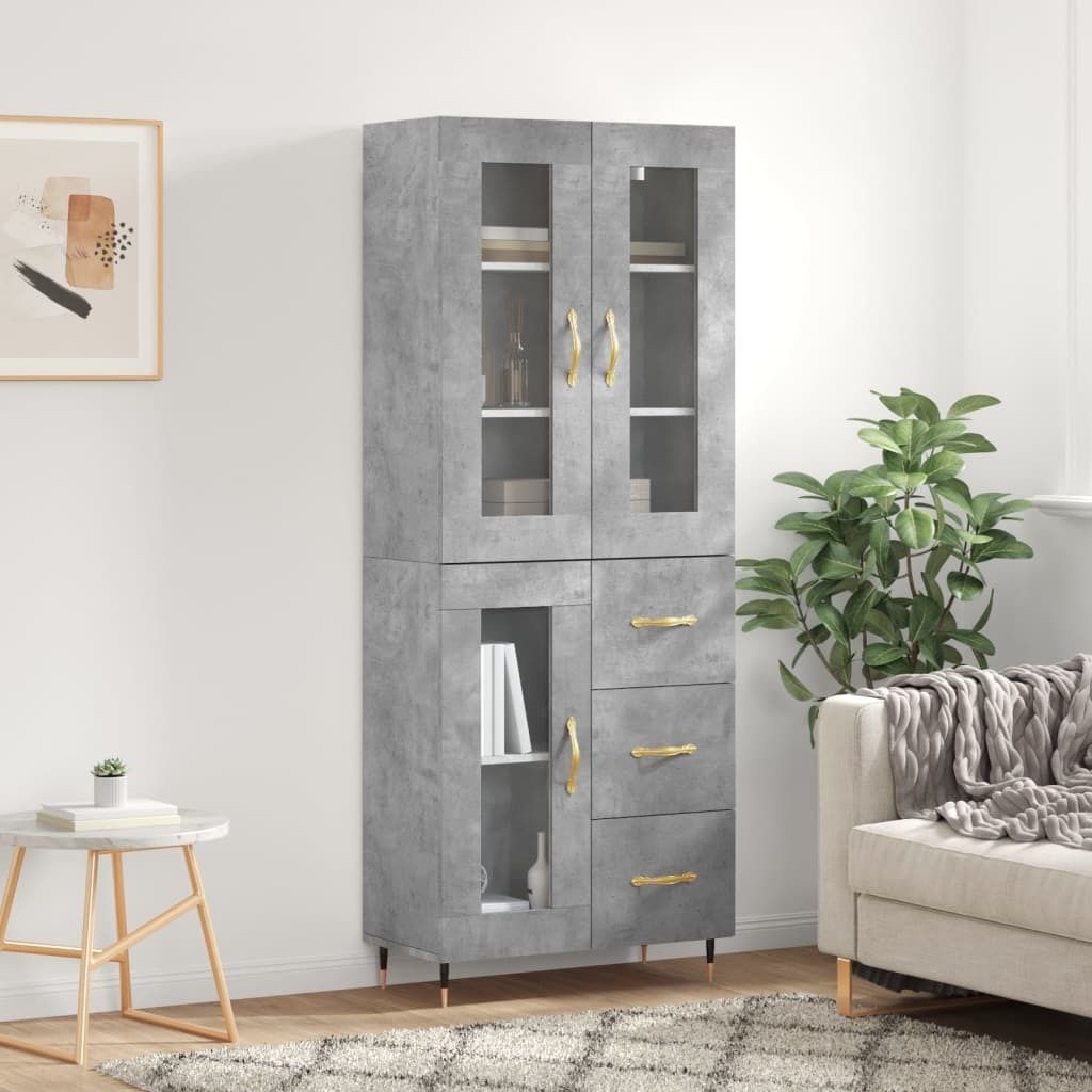 "2026 Promotion" Highboard/Vitrine/Beistellschrank - Betongrau 69,5x34x180 cm Holzwerkstoff - Kommoden CC10610