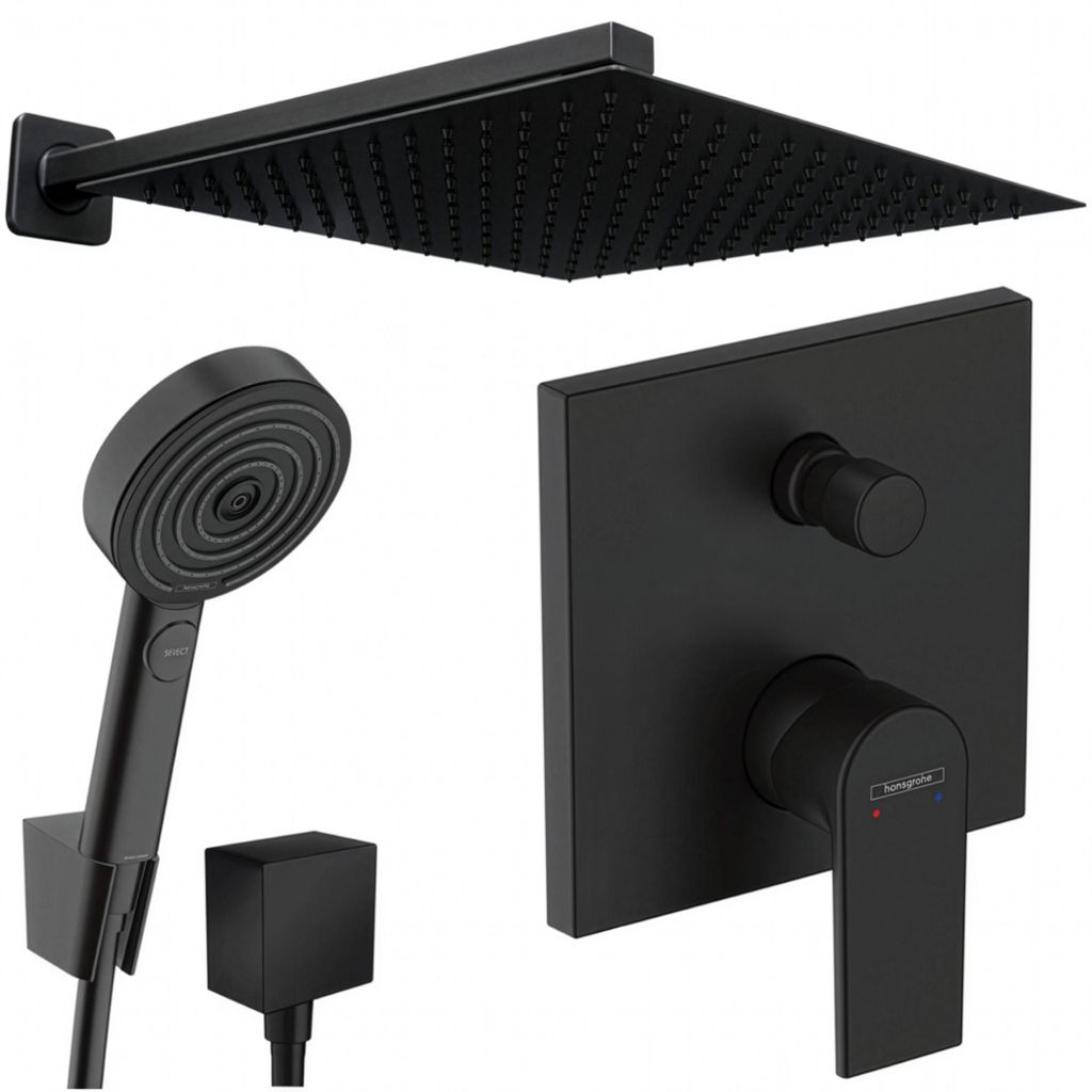 Hansgrohe und Jowi Unterputz Duschsystem Schwarz, Vernis Shape, Pulsify Select S, Duscharmatur, OHNE iBox