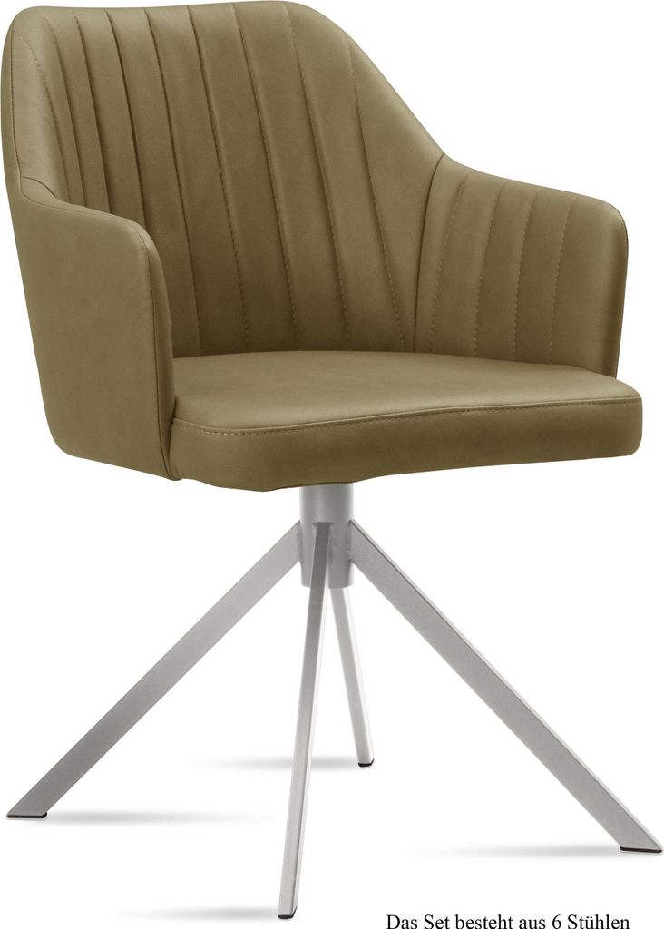 Armlehnstuhl (6er-Set) Dorthe 58x81x60 Edelstahl/Olivgrün