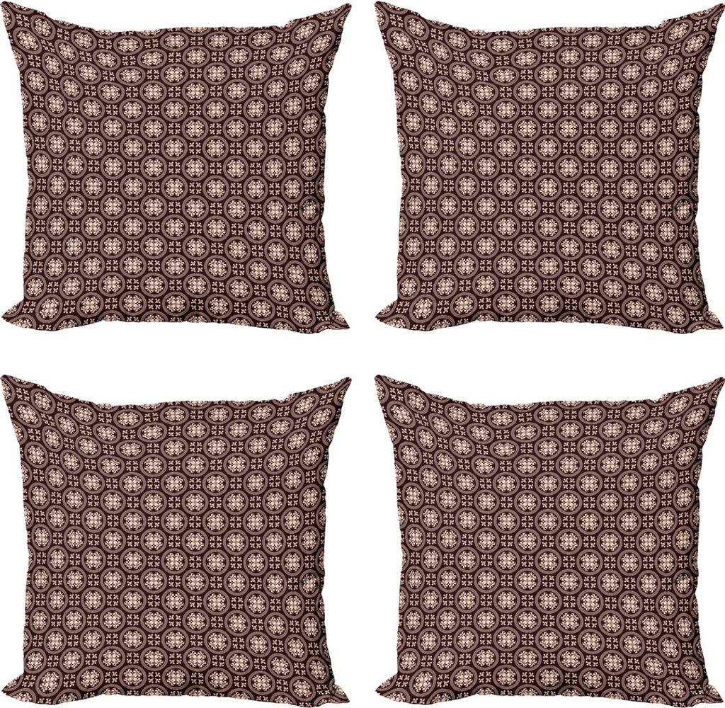 ABAKUHAUS Abstrakt Kissenbezug Set (4 Stück), Blühend Antike Motive, Moderner Doppelseitiger Digitaldruck, 60 cm x 60 cm, Dunkle Maroon Champagne