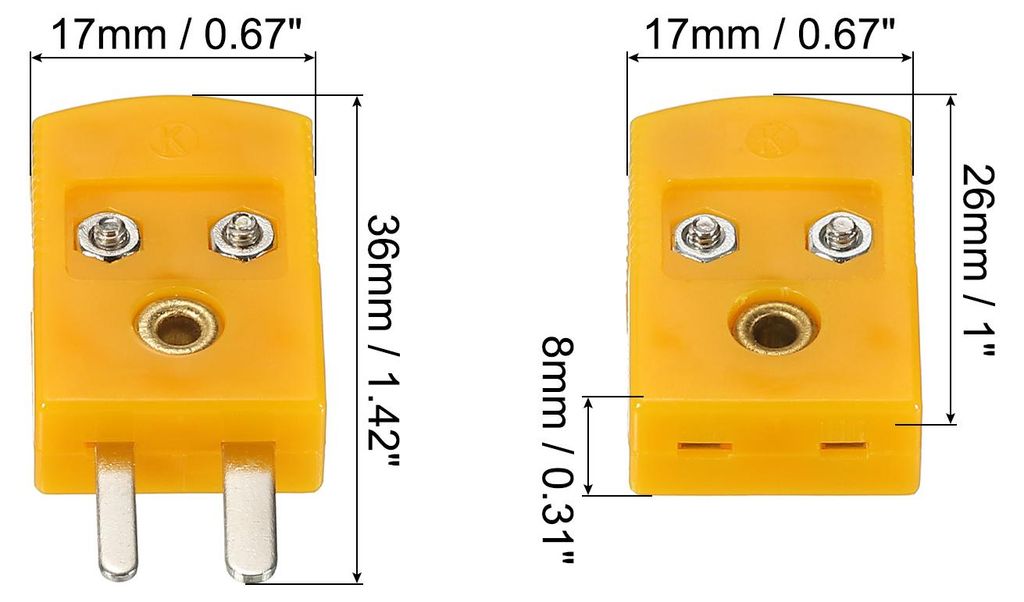 K Typ Thermoelement Draht Steckverbinder Stecker Buchse Adapter Hohe Temperatur 120¡ãC(248¡ãF) fš¹r Thermoelement Sensor Fš¹hler Orange 2 Set