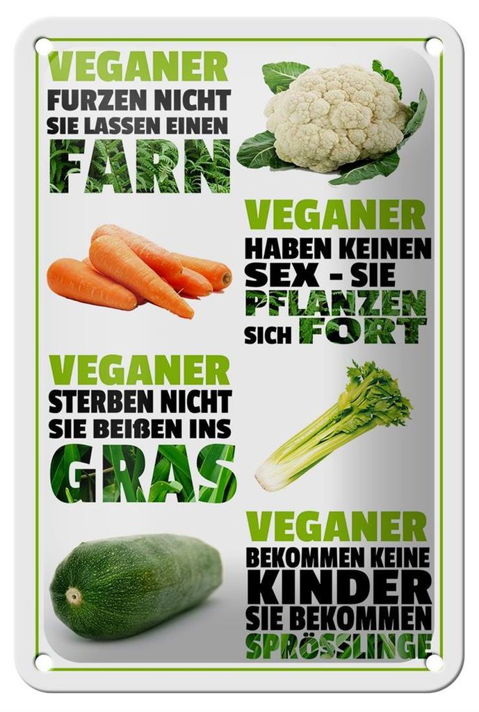 Blechschild Spruch 12x18cm Veganer furzen nicht sterben