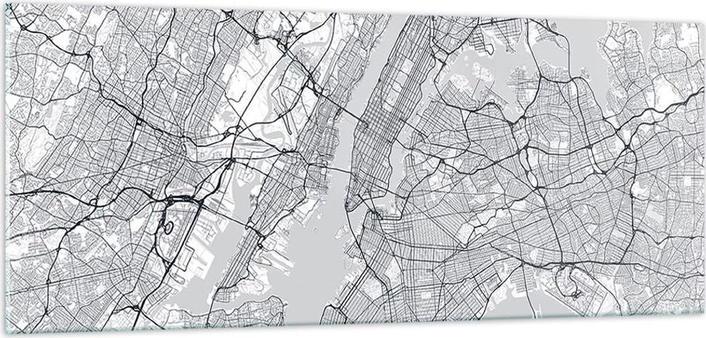 Bilder auf glas - Einteilig - Neu York Karte - 100x40cm - Glasbilder - Wandbilder - Bilder - zum Aufhängen bereit - Wanddekoration aus Glas - Glas...
