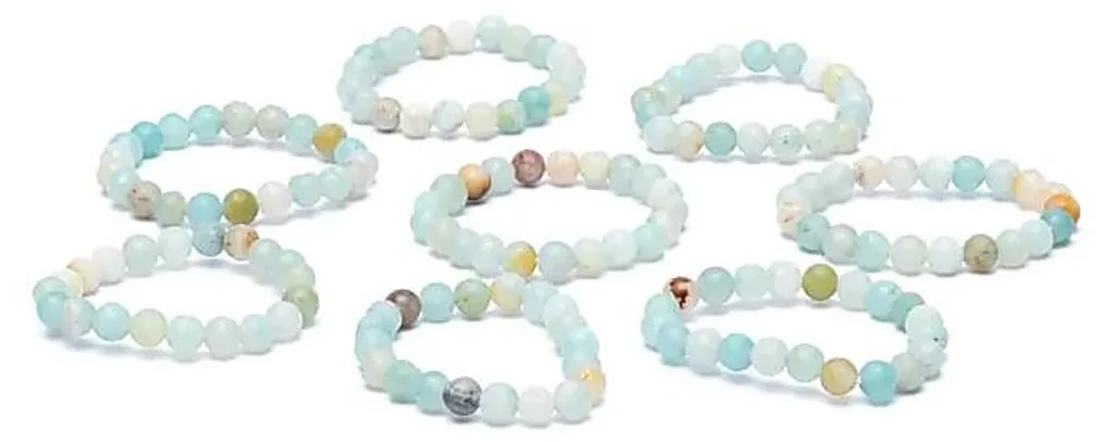 Bague Amazonite perles 3mm élastique - Pack de 8 bijoux en pierre bleue