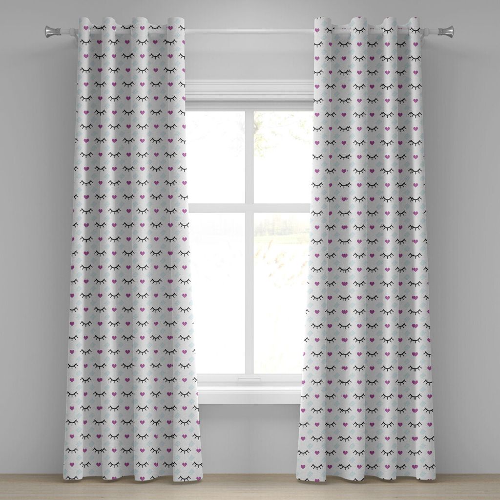 ABAKUHAUS Wimper Ösenvorhang, Augenzwinkern und rosa Herzen Cute Romantic Pattern Cartoon Childish, Dekorative 2-Panel-Fenstervorhänge, 280 cm x ...