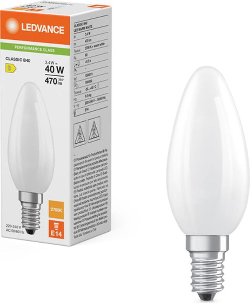 Ledvance LED Filament Kerze 3,4W = 40W E14 matt 470lm warmweiß 2700K