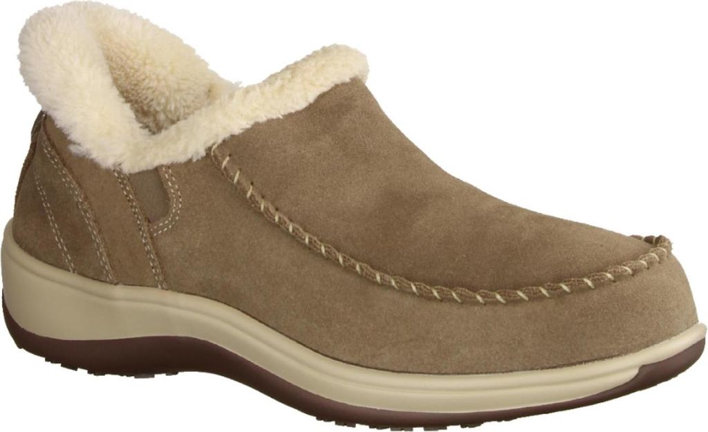 Orthofeet Lorin Damenslipper, Freizeitschuhe, Leder, Taupe, Wechselfußbett, - Damenschuhe Bequeme Ballerina / Slipper, Braun, leder