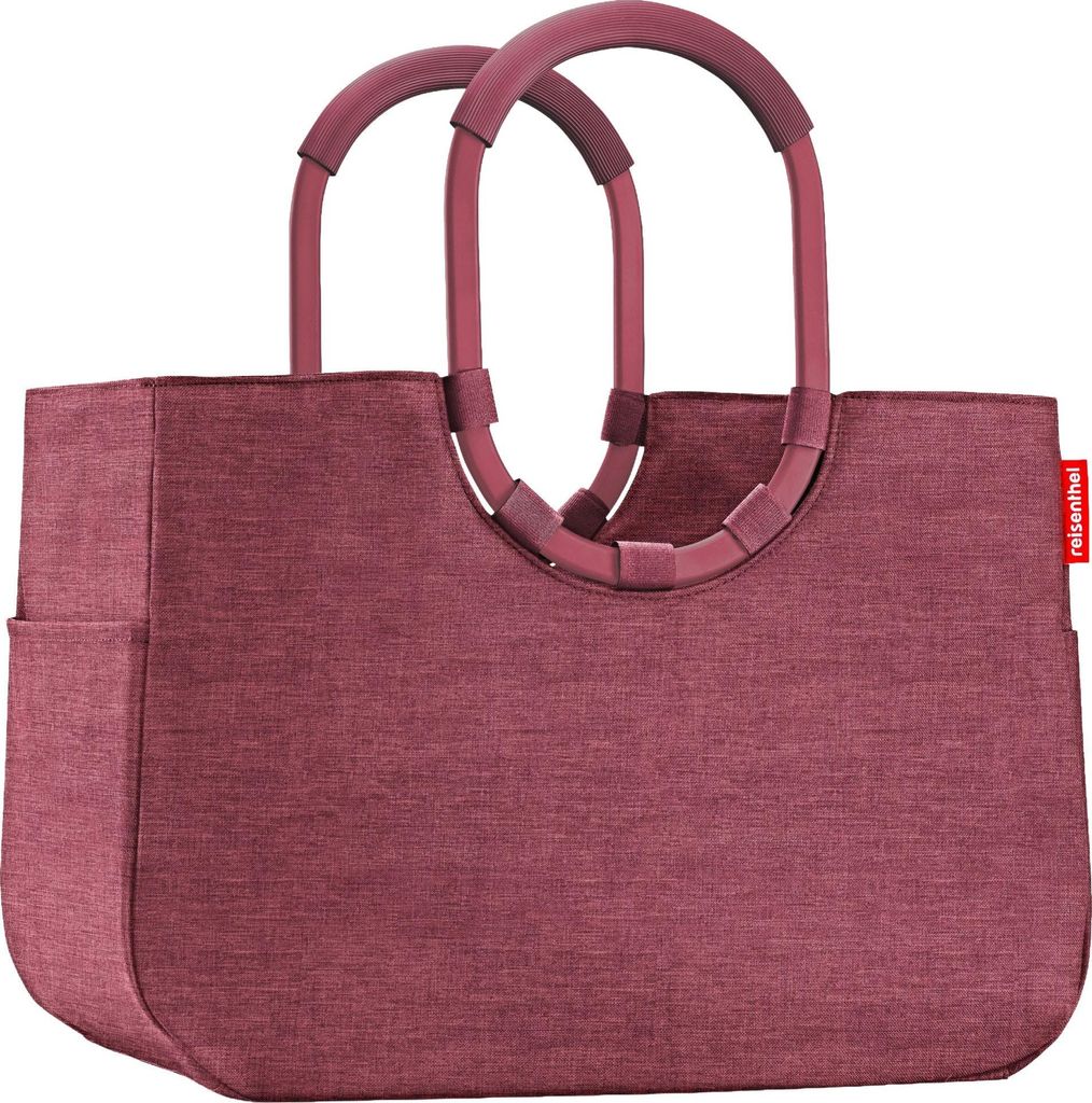 A studio shot of a maroon shopper bag against a white background.